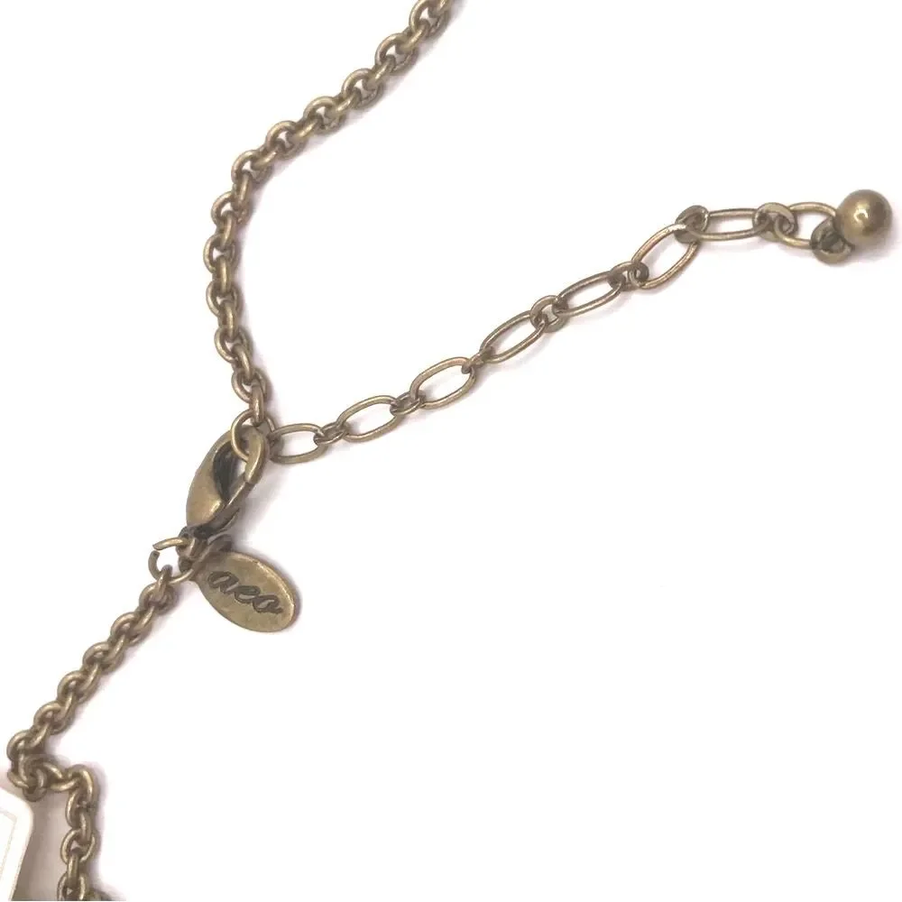 American Eagle Outfitters Brass and Green Feather Pendant Necklace